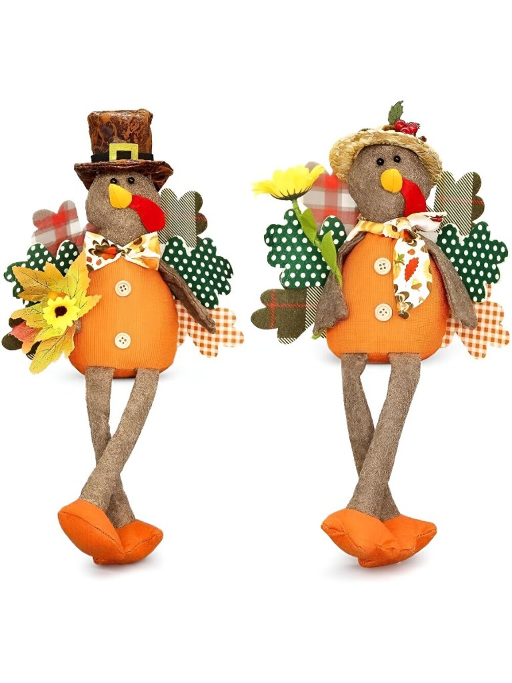 2 Pack Stuffed Animal Turkey Doll Thanksgiving Table Decoration